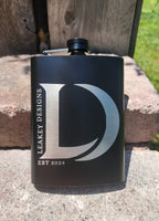 Leakey Designs engraved hip flask